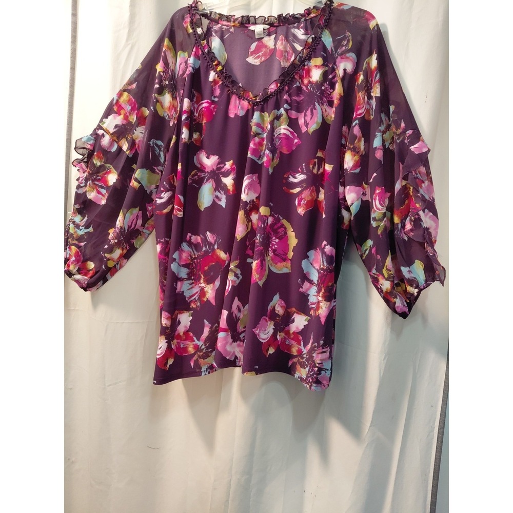 VTG Cato Y2K Sheer Ruffle neck Top Sz 3 X Cottagecore Fairycore Grunge